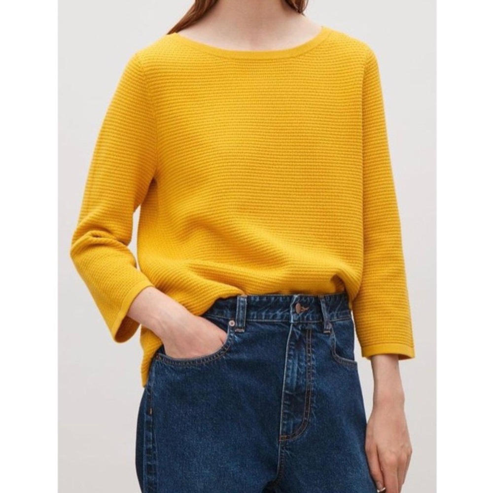 COS Mustard Oversized Cotton Textured Waffle Knit Jumper Sweatshirt Size XS